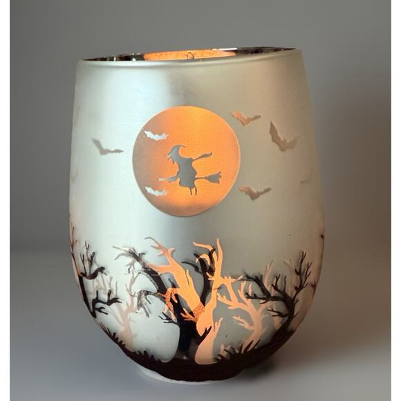 Halloween Spooky Night Tea Light Holders Stemless Wine Glasses Bats Forest - Picture 5 of 7